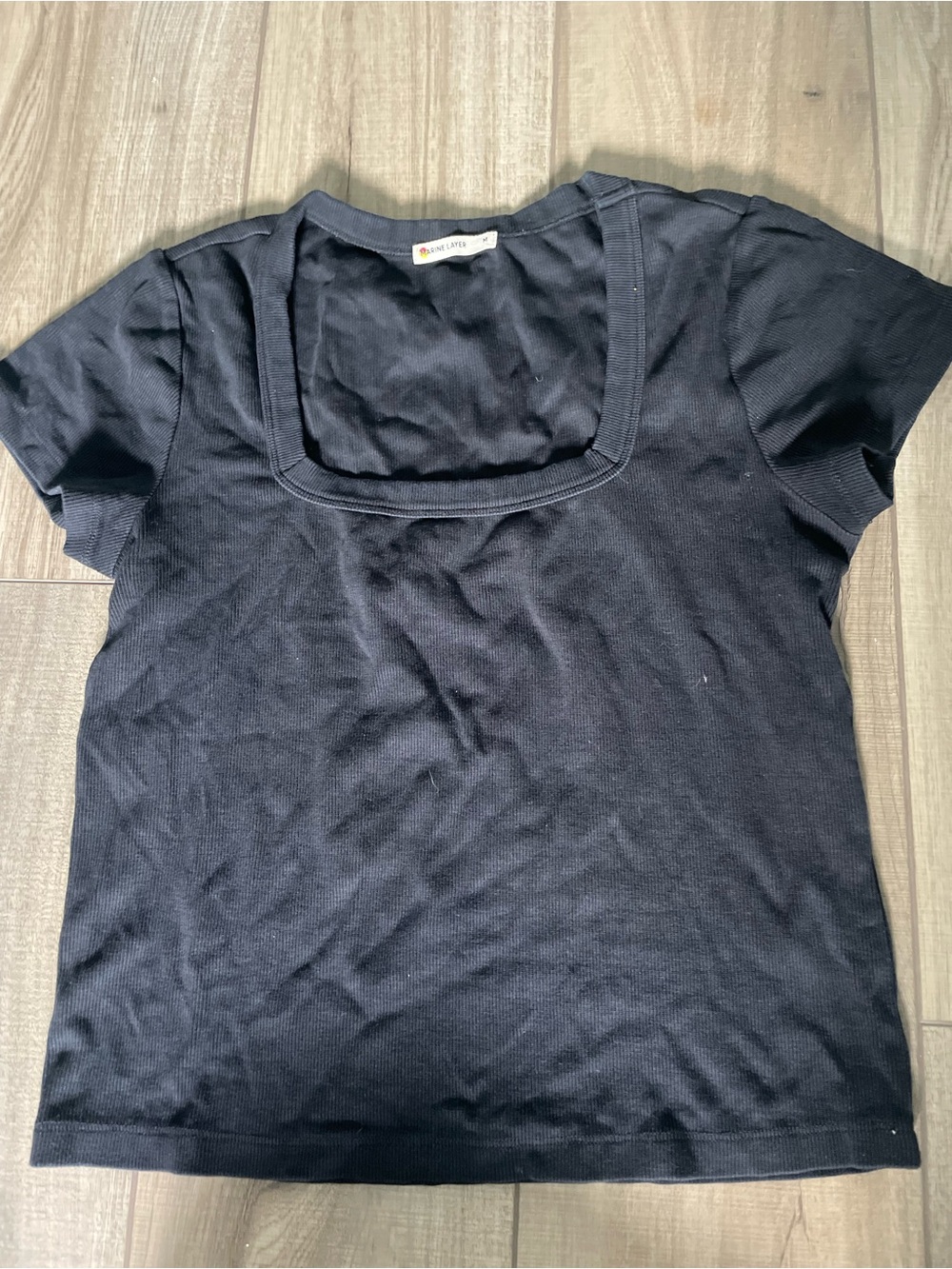 Marine Layer Lexi Rib Black Square Neck Short Sleeve Top
